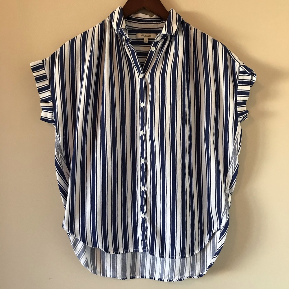 Madewell Navy Blue Pin Stripe Button Down Top